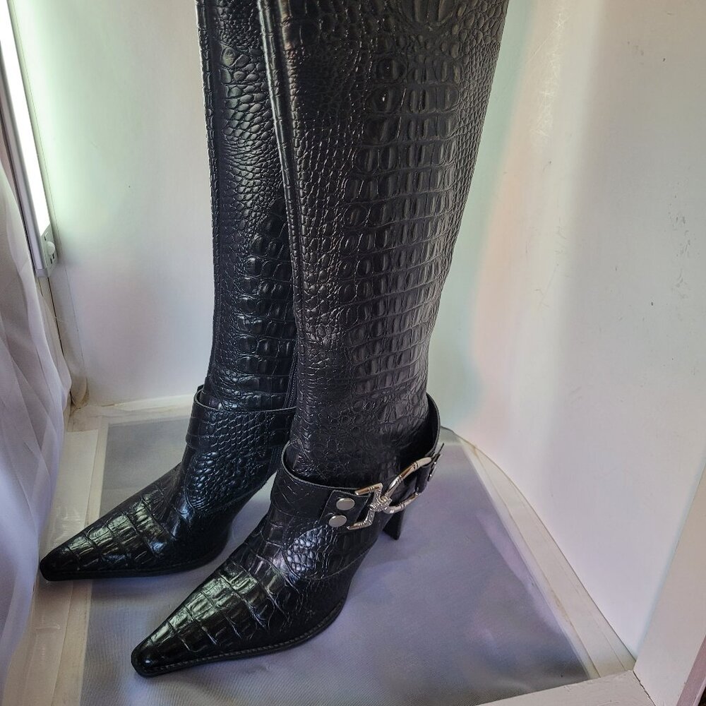 Gianni Bini Tall Crocodile Leather “Lizzy” Boots